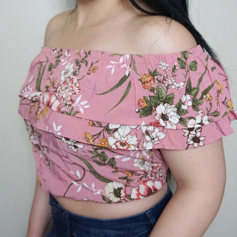 Pink floral crop top